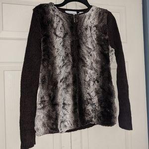 Alfred Dunner Full Zip Fur Sweater